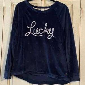 Lucky Brand Dark Blue Velvety Velour Lounge Pajamas with Embroidered Logo